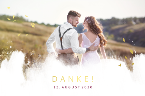 Goldfolien Dankeskarte Hochzeit mit roten Pinselstrichen