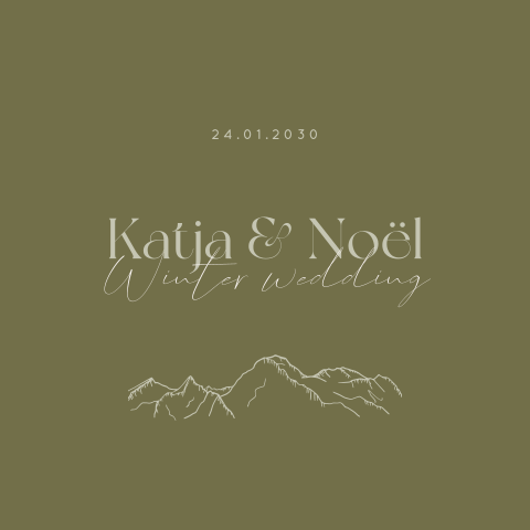 Winterliche Hochzeitskarte in Grün mit Bergen