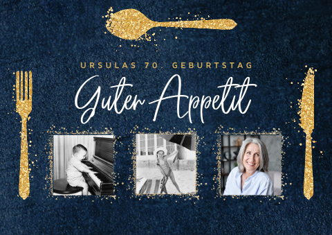 Tischset für den 70. Geburtstag mit Besteck aus Glitzer und Fotos
