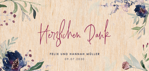 Hübsche Dankeskarte Hochzeit mit Aquarell Blüten