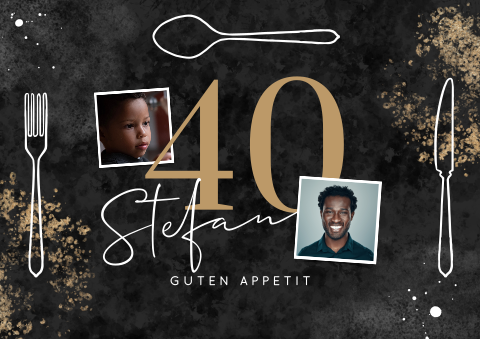 Tischset 40. Geburtstag in schwarz mit goldenen Tupfern und Fotos