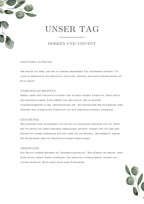 Stilvoller Einleger mit Eukalyptuszweig