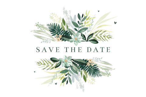 Save the Date Karte mit grüne Blume und Zweigen