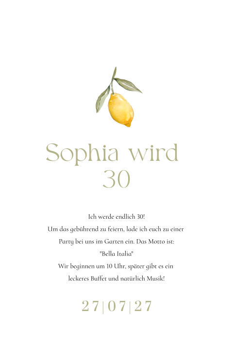 Ovale Einladungskarte zum Geburtstag mit Zitronen