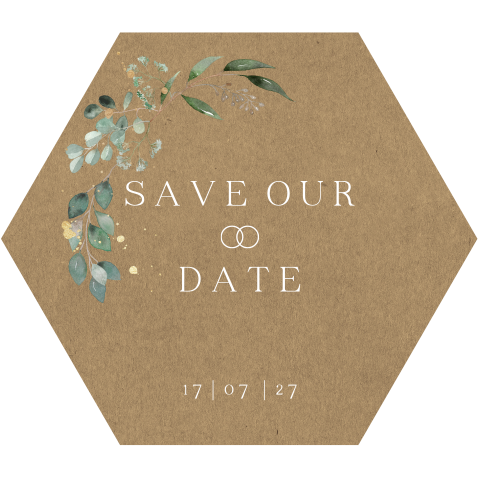 Save the Date Karte im Kraft-Look und Hexagon Form