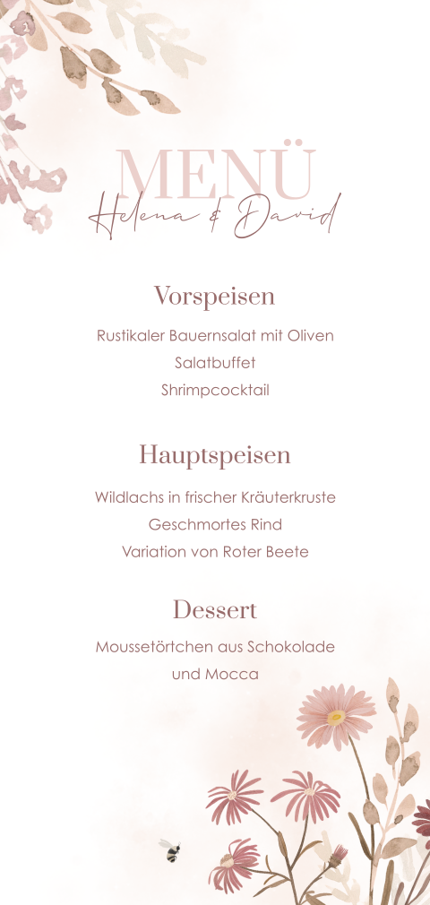 Menükarte mit Aquarell-Blumenmuster