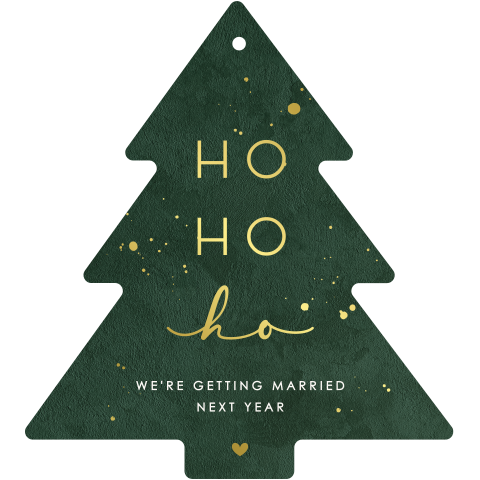 Weihnachtliche Save the Date Karte in Tannenbaum-Form mit Goldtupfern