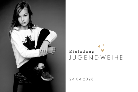 Einladung zur Jugendweihe minimalistisch goldene Herzen