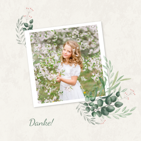 Hübsche Dankeskarte Konfirmation mit Foto und Blüten
