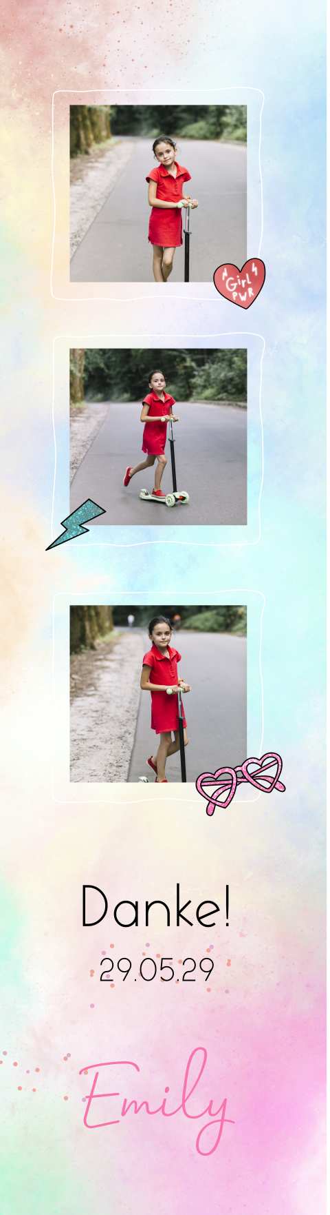 Lesezeichen Dankeskarte Kommunion mit Fotos und Herzchen 4 Stück