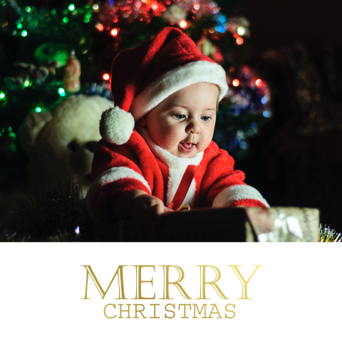 Weihnachtskarte mit süßem Foto und edler Goldfolie-Schrift