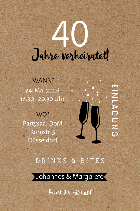 Einladung zur Rubinhochzeit im Kraftpapier-Look