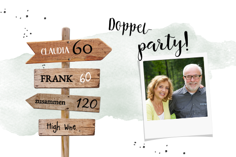 Doppelparty-Einladung 2x60 mit Wegweiser und Fotos