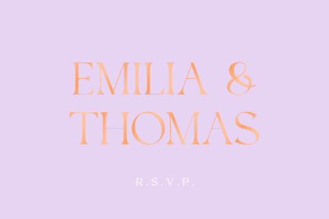 Antwortkarte in Violett mit orangener und weißer Schrift