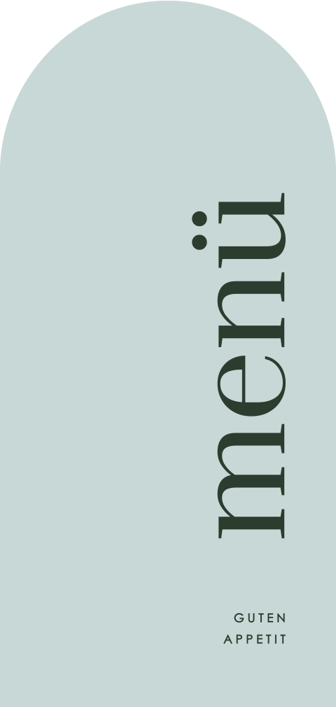 Menükarte in Halbbogenform in Grünblau
