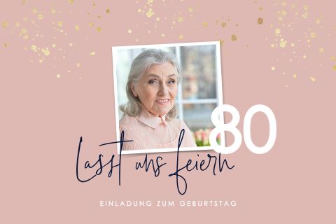 Moderne Einladung zum 80sten Geburtstag mit rosa Hintergrund