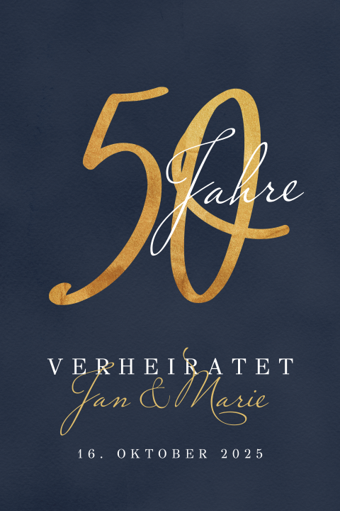 Einladung zur goldenen Hochzeit in Dunkelblau und Gold mit Foto