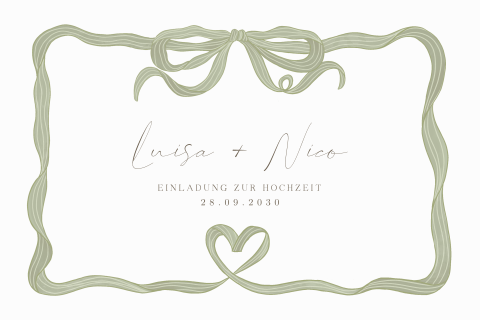 Stilvolle Hochzeitseinladung mit Kalligraphie und Schleife