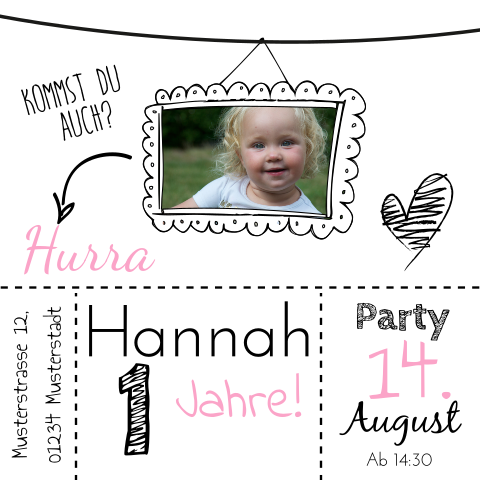 1 Jahr - Einladung Kindergeburtstag Mädchen