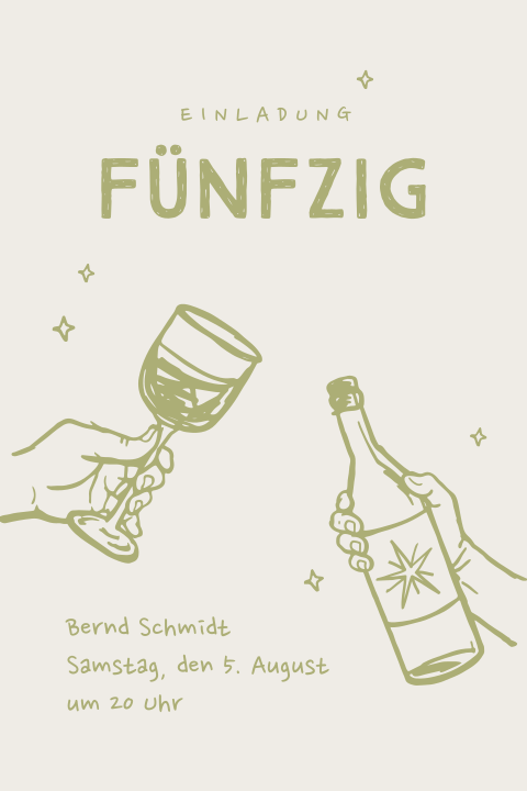 Einladung zum 50. Geburtstag in Grün mit Illustrationen