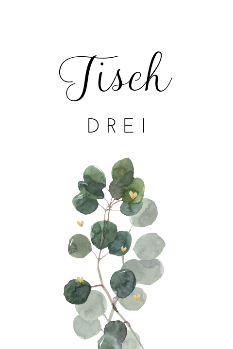 Karte für die Tischnummern mit Aquarellblättern