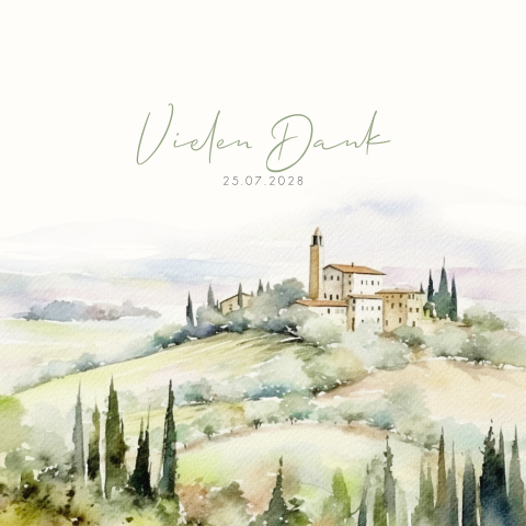 Dankeskarte Hochzeit mit Aquarell Zeichnung Toskana