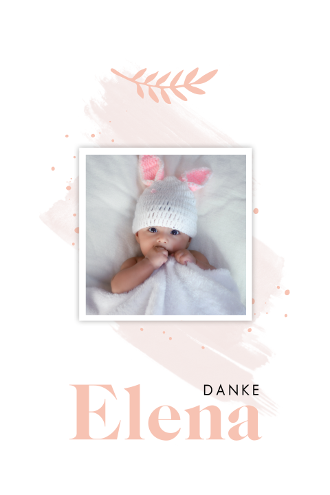 Trendy Dankeskarte in runden Ecken mit rosa Aquarell und Zweig