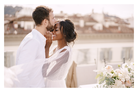 Hochzeitseinladung rechteckig mit Foto und Rand, selbst gestalten