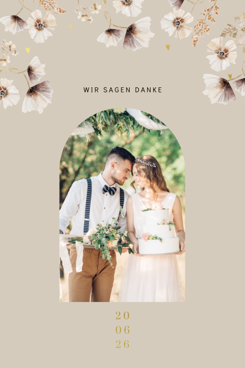 Stilvolle Danksagungskarte in Beige mit hübschen Blumen