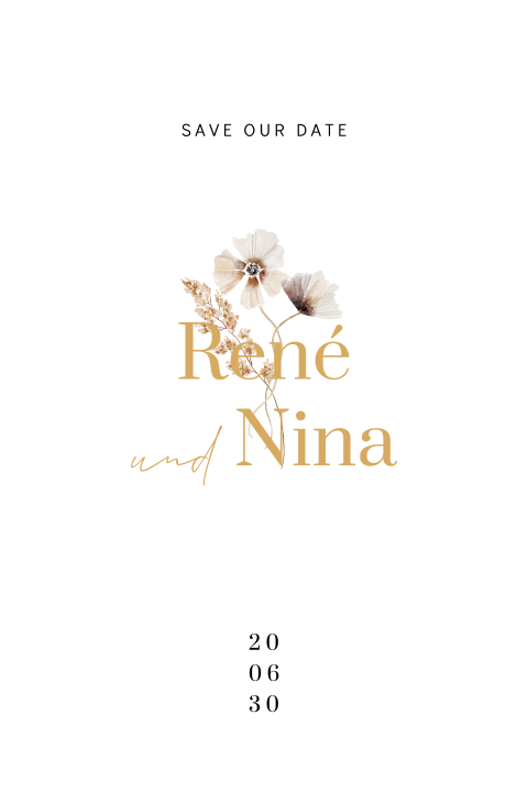 Save the Date Karte in Beige mit hübschen Blumen und runden Ecken