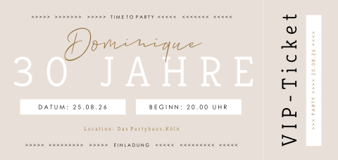 Geburtstagseinladung "Partytime" in der Form einer Eintrittskarte