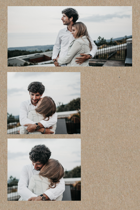 Kraftlook Hochzeitskarte einfach Hochformat mit drei Fotos
