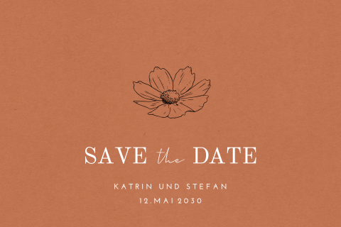 Schlichte Save the date Karte mit Gänseblümchen auf orange