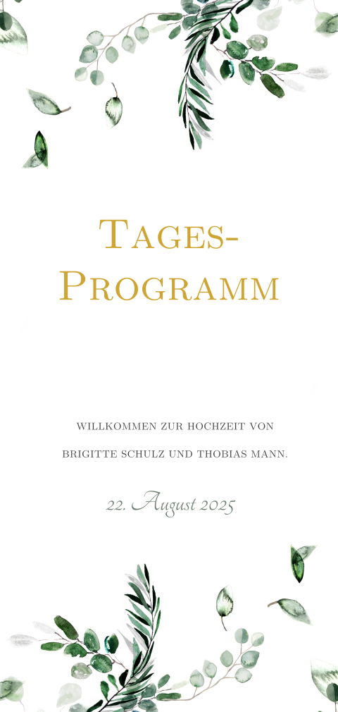 Tagesprogrammkarte mit Eukalyptuszweigen