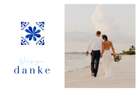 Romantische Dankeskarte mit blauen Fliesen im Portugal-Look