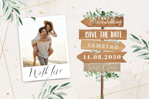 Save the Date-Karte Beachwedding mit Wegweiser