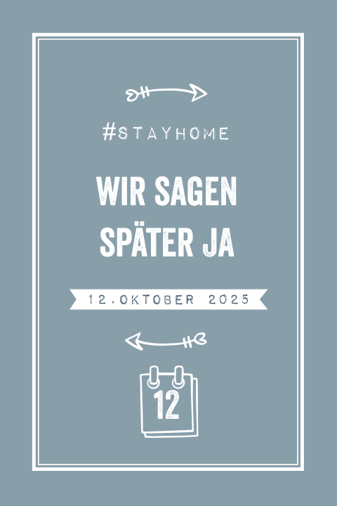 Change the Date Karte in Blau mit weißem Rahmen und Verzierungen