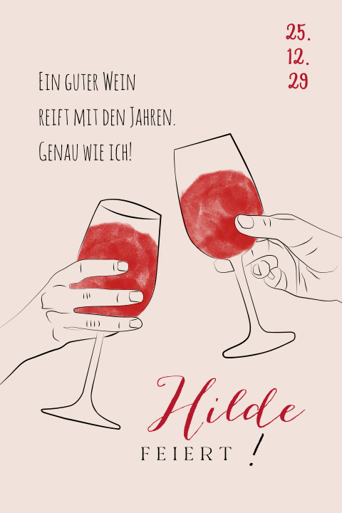 Einladung zum 70. Geburtstag im minimalistischen Weingläsern