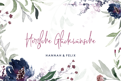 Elegante Gästebuchkarte mit Aquarell Blumenrand