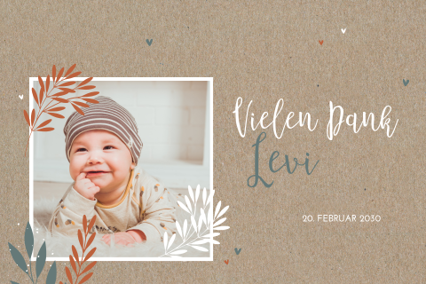 Kraftlook Dankeskarte mit Zweigen, Herzen und Foto