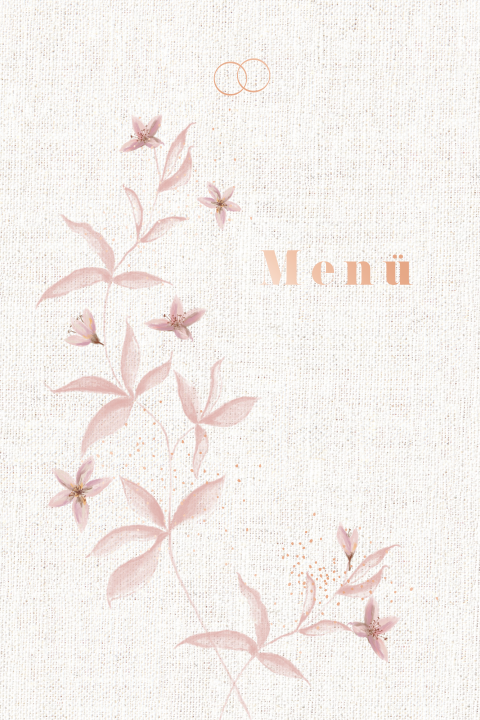 Vintage-Menükarte mit rosa Blumen und Ringen