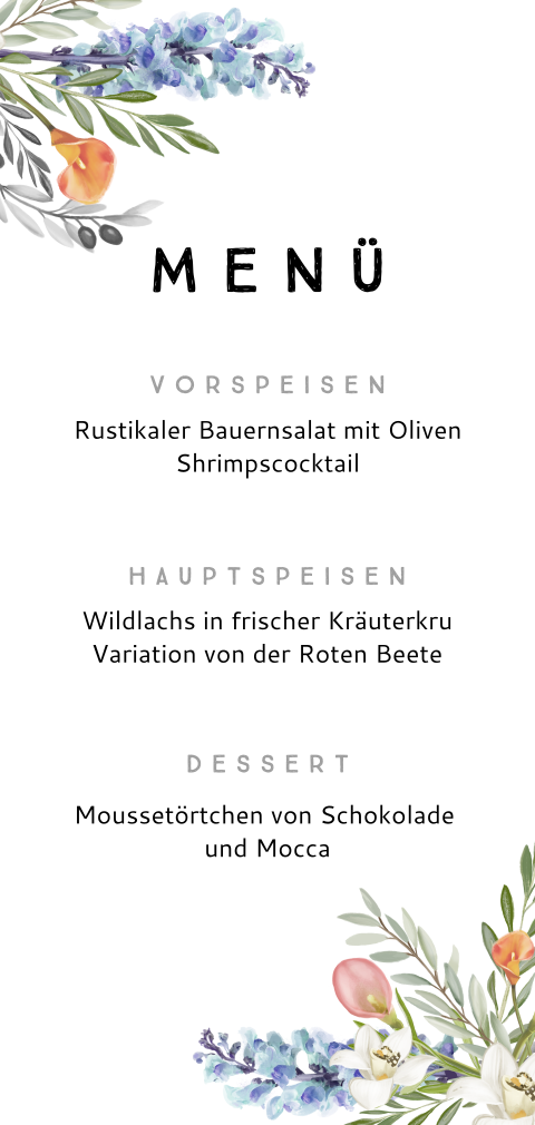 Menükarte mit bunten Blumen