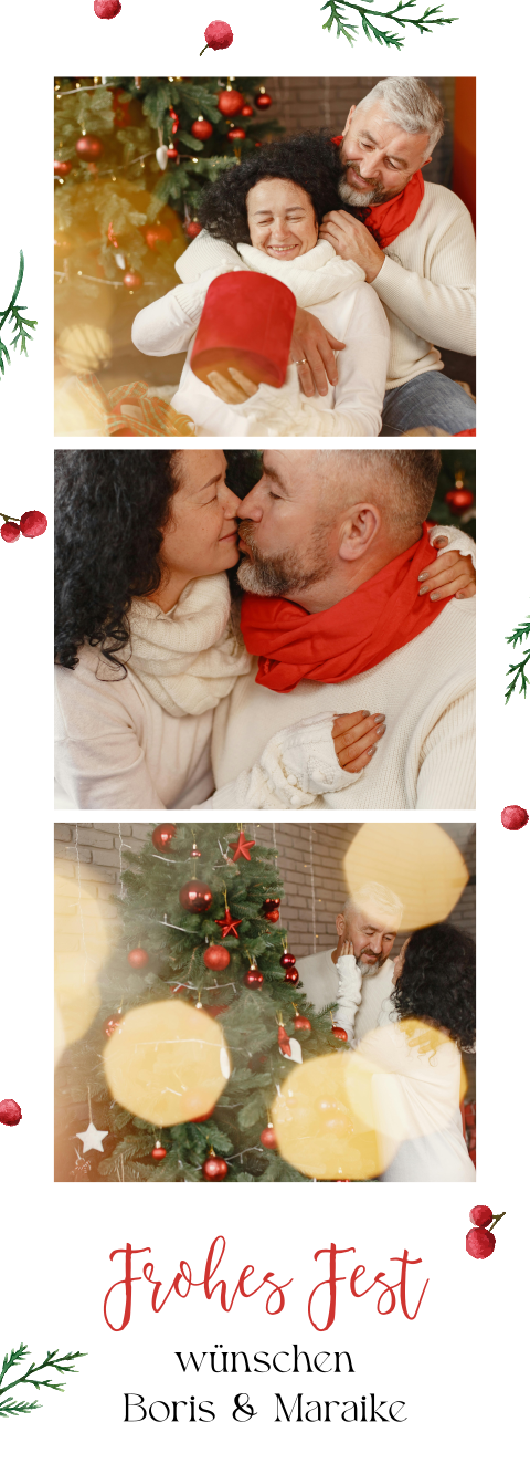 Weihnachtskarten Fotostreifen mit Beeren und Zweigen | Set von 3 Stück