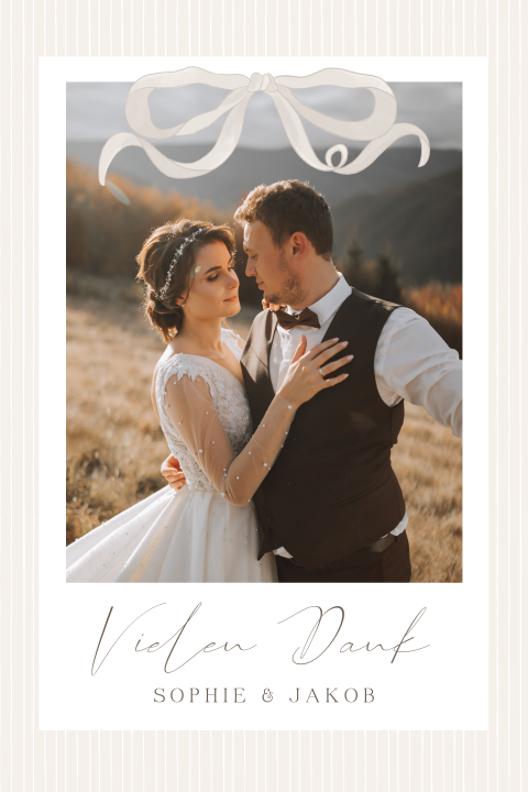 Magnetische Dankeskarte zur Hochzeit in Beige mit Schleifen