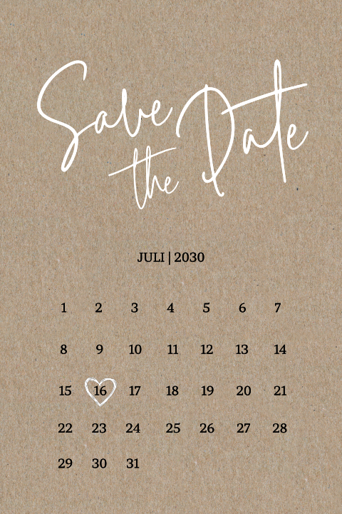 Kraftpapier Save the Date Karte mit Kalender