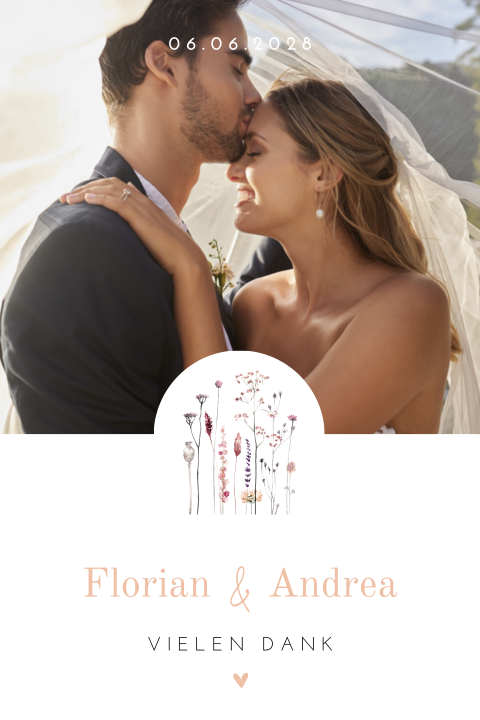 Hochzeit Dankes-Magnet personalisiert mit Blumen und Foto