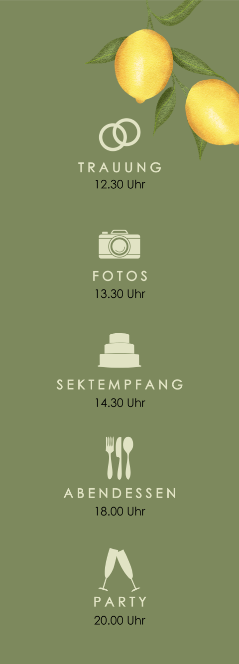 Fotostreifen mit Tagesablauf zur Hochzeitseinladung mit Zitronen | Set von 3 Stück