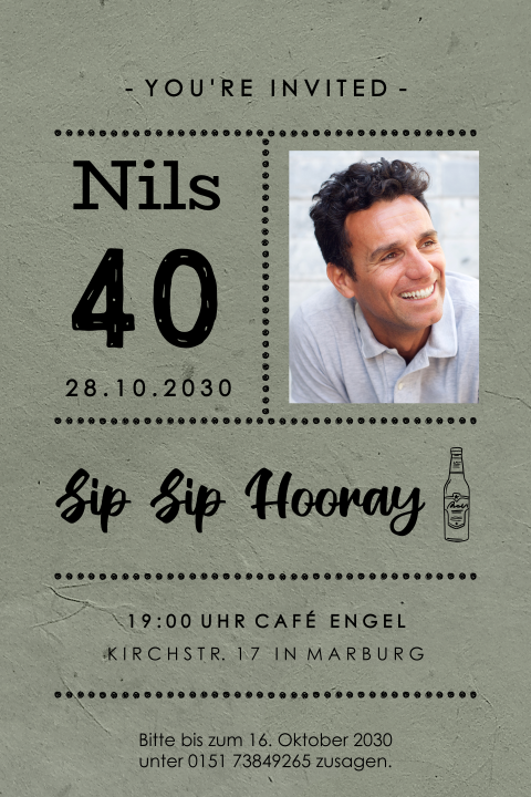 Moderne Einladung zum 40. Geburtstag mit Foto und typografischem Design