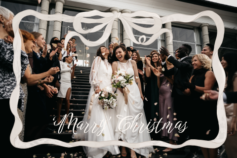 Dankeskarte Hochzeit Weihnachtlich mit Foto und Schleife