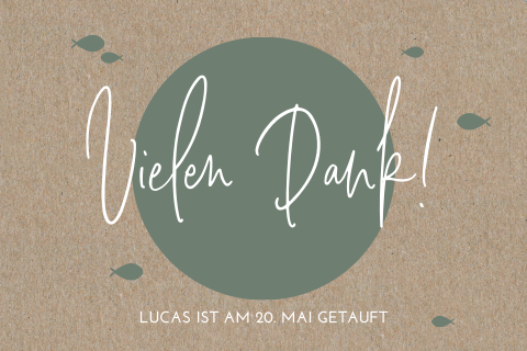 Dankeskarte Taufe im Kraftlook mit Ichthys und Foto im Querformat